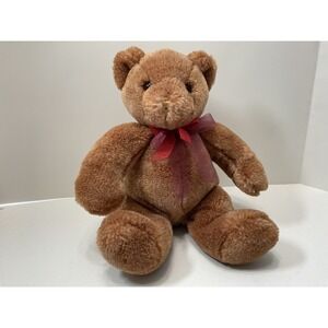Commonwealth Brown Plush Teddy Bear Red Organza Bow Stuffed Animal 11 inch 03796